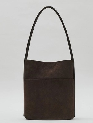 ROH SEOUL Medium Mug Suede Shoulder Bag Umber Leather Tote Style