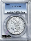 1887 Morgan Silver Dollar Coin, PCGS AU58, 90% Silver, Philadelphia  (Ref 9575)