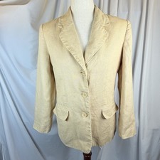 Talbots Petites 100 Irish Linen Blazer 3 Button Buttercream Notched Collar 8P
