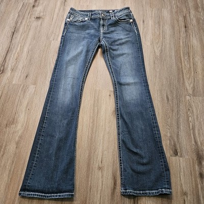 Miss Me Jeans Womens 28 Mid Rise Boot Cut Blue Medium Wash Stretch Denim Stitch