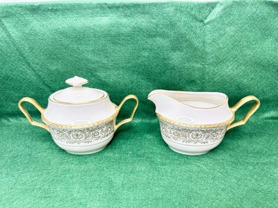 Pickard China TIARA GOLD CREAMER & SUGAR W/LID 3pc Set NWOL