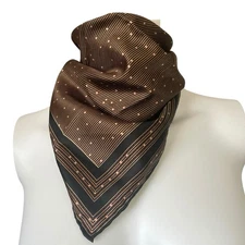 Square Silk Feel Scarf Brown Black Lightweight Rolled Trim Pocket Square Bag Tie