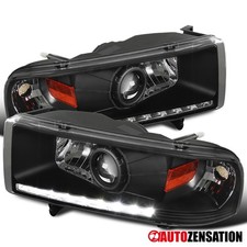 Black Fit 1994-2001 Dodge Ram 1500 2500 Led Strip Projector Headlights Headlamps