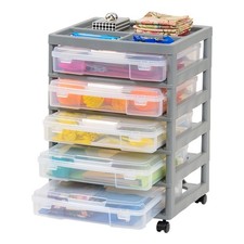 5-Case Craft Storage Cart W/ Organizer Top wheels Scrapbooking Gray