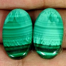 29.70Cts. Natural Fine Malachite Pair Oval Cabochon Gemstone 13X22X3MM