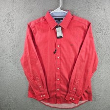 Tommy Hilfiger THFlex Mens Medium Red Long Sleeve Button Down Shirt New