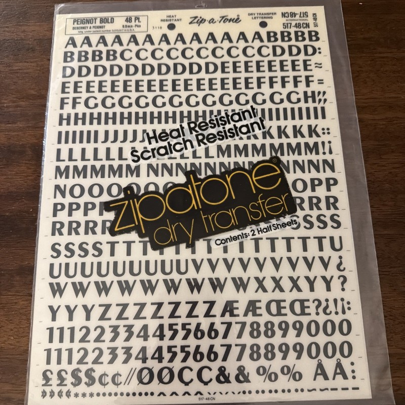 Zip-a-Tone - 517- 48CN - Peignot Bold - 48 Pt.  Upper Case Alphabet, Numbers ++