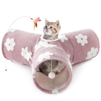 Tempcore Flannel Pet Cat Tunnel Tube Toys 3 3-Way, 3-Way Daisy Burlwood 