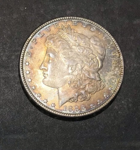 1886  Morgan Silver Dollar UNC BU Toning Rainbow Choice Bu. 1c