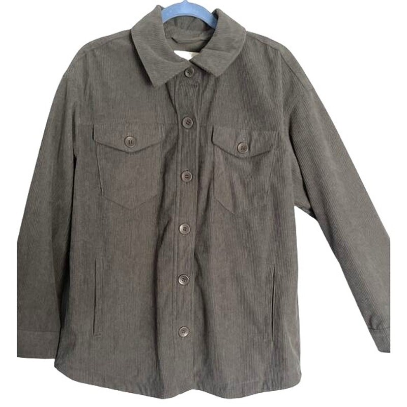 Anthropologie Avec Les Filles Womens Top Size L Gray Corduroy Long Sleeve Shacke