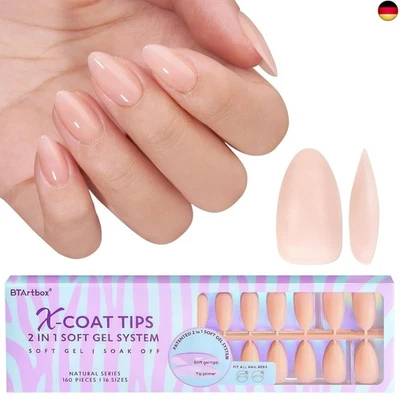 BTArtbox Short Almond Soft Gel Nail Tips Full Cover Nageltips Kurz Nagel Tips
