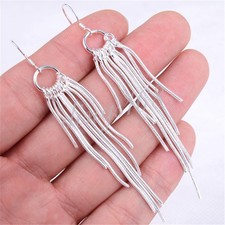 925 Sterling Silver Tarnish-Free 85mm Long Multi-Threader Dangle Earrings P457