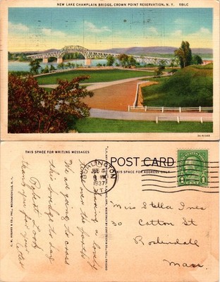 Postcard New Lake Champlain Bridge Crown Point Reservation NY Vintage 1937