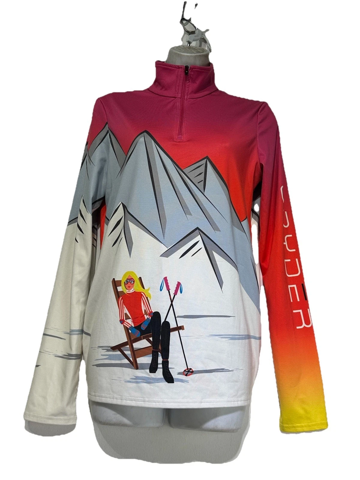 Spyder Womens Sunset Ski Base Layer 1/4 Zip Pullover Pink Mountain Graphic Top M
Opens in a new wind