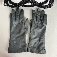 Aris Gloves Womens 7.5 Gray Leather Lined Winter Dress Classic Warm Long