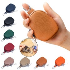 Small Genuine Leather Mini Coin Purse With Key Ring Zipper Card Holder Wallet