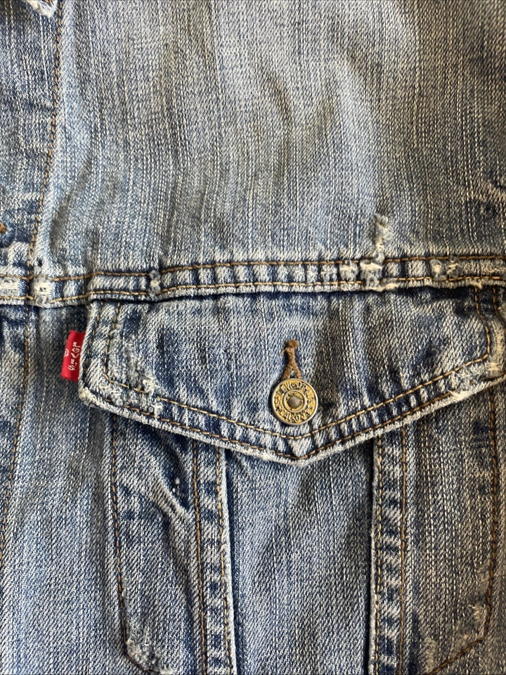 Chaqueta de camionero de mezclilla Levi Strauss & co con mangas de cuero con cremallera.  XXL Hombre’s Foto 3 de 4