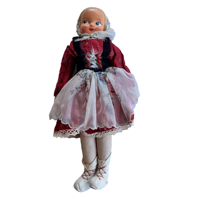 Vintage Polish Folk Costume Doll 14 Red Embroidered Dress Lace Boots Scarf  | eBay