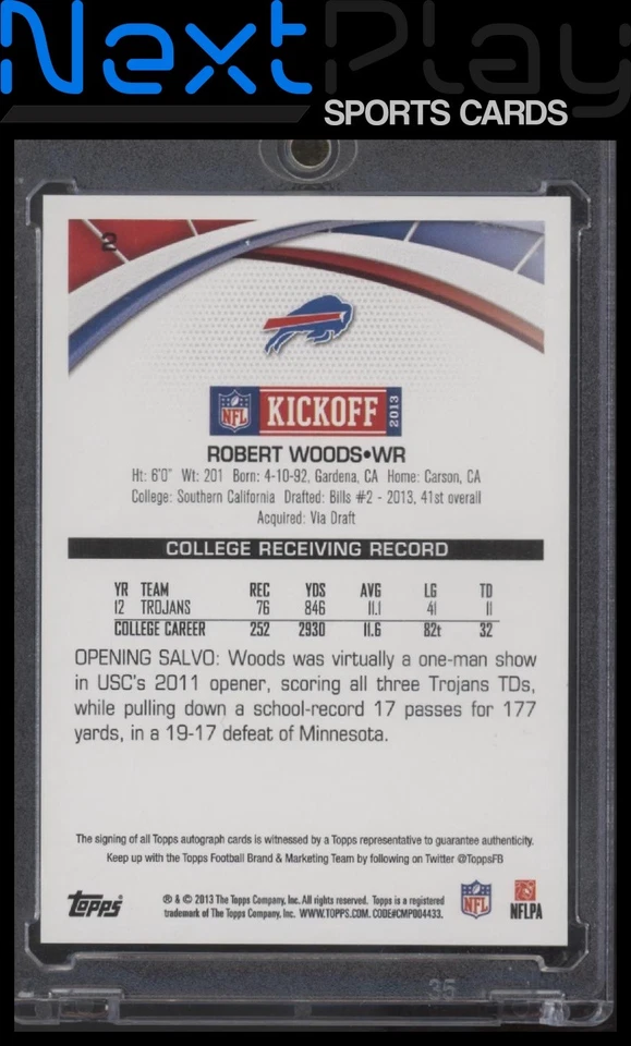 2013 Topps Kickoff #2 – Robert Woods | - Image 2 of 2