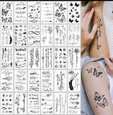 5 Sheets Temporary Tattoos Women Men Hearts Butterfly Floral Quotes Body Art