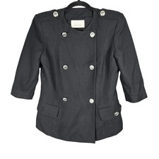 Pierre Balmain 3/4 Sleeve Black Tweed Military Blazer Sz 40/8 Jacket Silver Logo