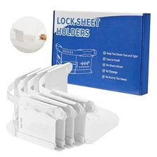 Heavy Duty Bed Sheet Holder with Lock Strips, Universal Fitted Sheet White