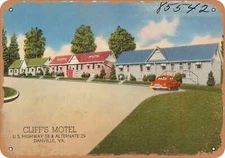 METAL SIGN - Virginia Postcard - Cliff's Motor, U.S. Highway 58 & Alternate 29,