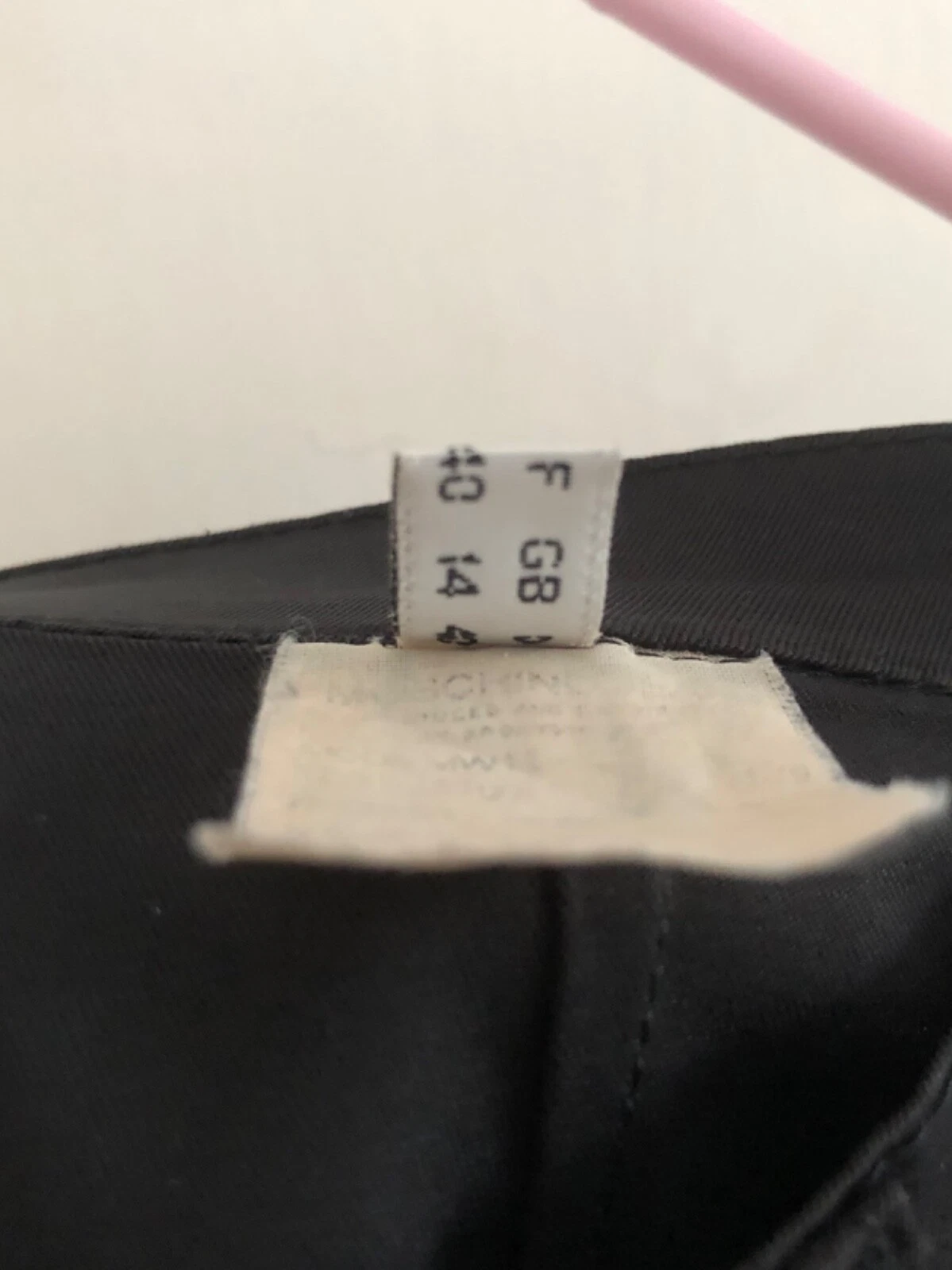 Pantalone vintage Moschino nero raso gamba dritta W30 L31 stampa grafica