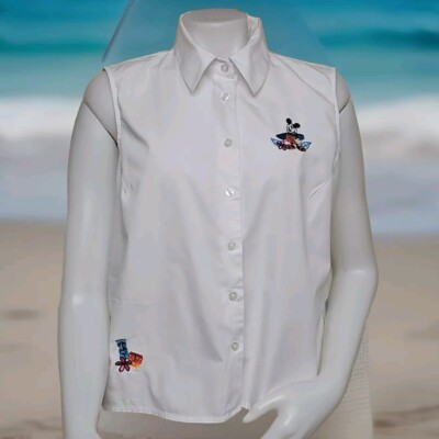 Disney Jungle Jubilee Shirt Womens Sz L White Embroidered Mickey Mouse Cruise