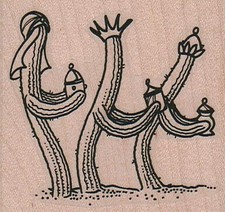 Three Wise Cacti 2 3/4 x 2 1/2" Rubber Stamp, Christmas Stamp