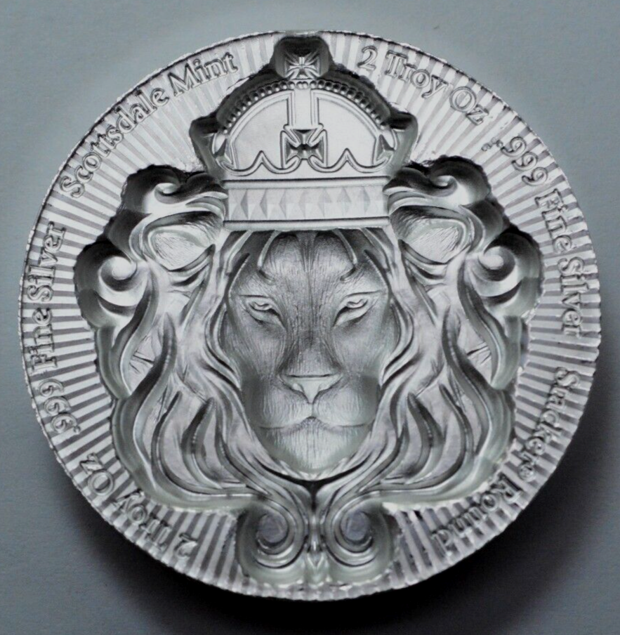 純銀　スコッツデール　ライオン　スタッカー 2 Oz 999 Silver Scottsdale Mint Silver Stacker Thick Round