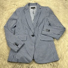 NWOT Talbots Women's 2 Blue Houndstooth Knit Blazer Jacket Single Button