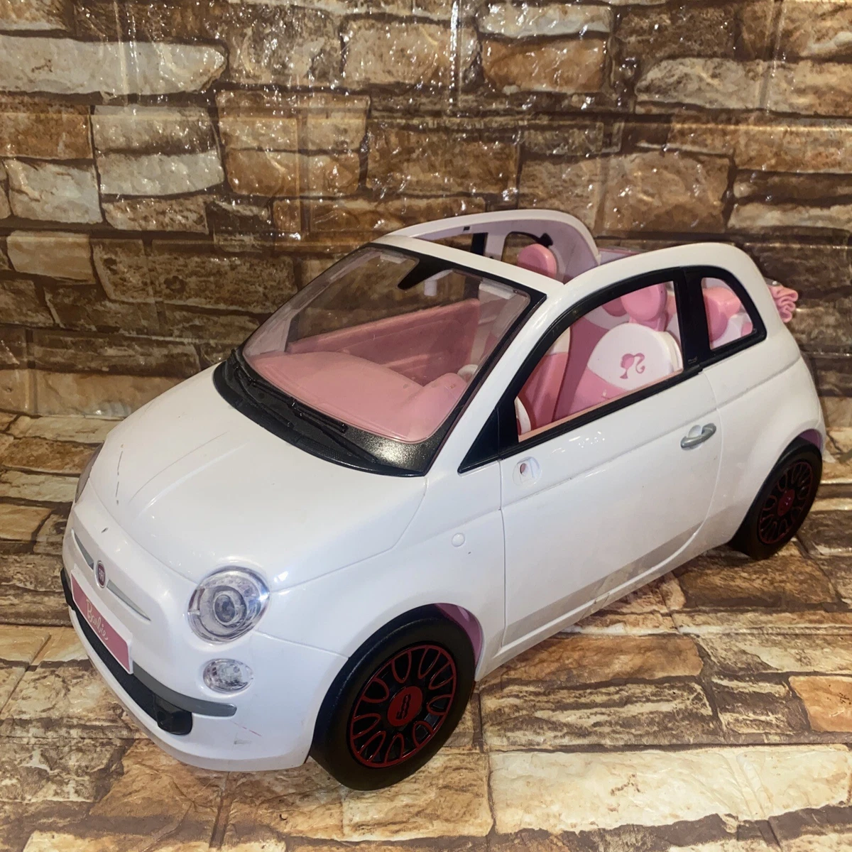 Mattel Barbie Fiat 500 Convertible Toy Car White And Pink 2008