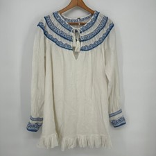 Free People Dress Womens Small White Erin Mini Embroidered Boho Long Sleeve