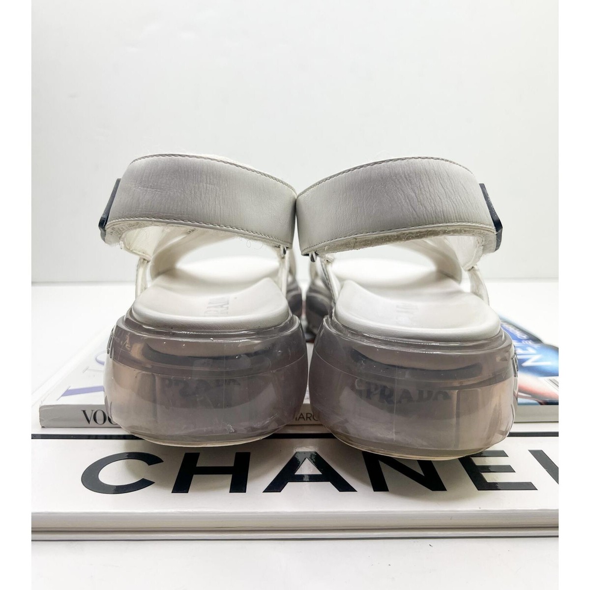 PRADA Cloudburst White Strappy 'Prada' Logo Platform Sandals Size