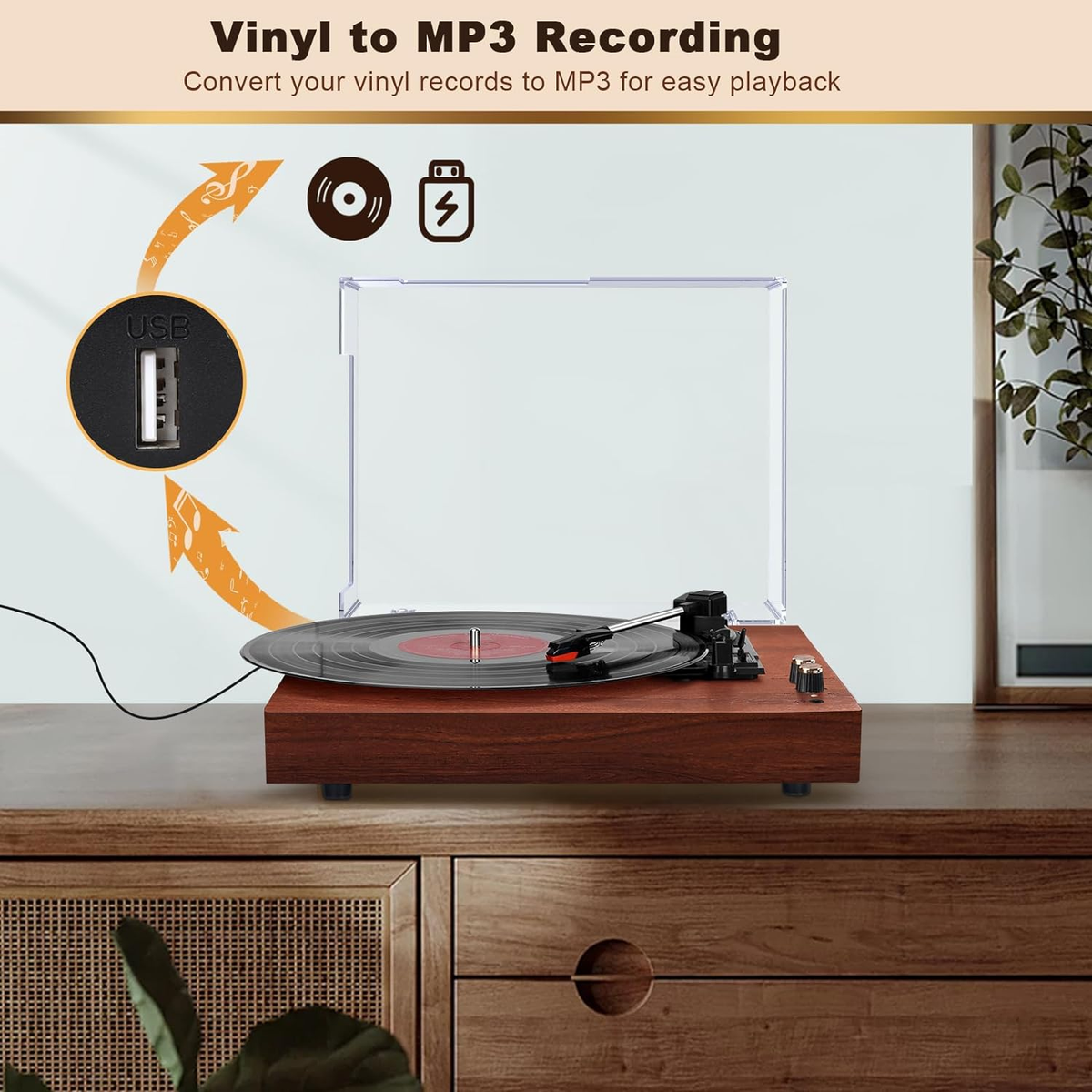 Giradischi Vinile, Giradischi Bluetooth Vintage 3 Velocità 33/45/78 RPM Con Alt