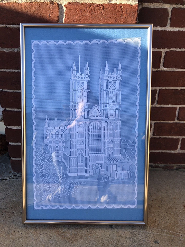 "Abadía de Westminster vintage enmarcada de 23""x14"" en arte de pared genuino de encaje Nottingham" Foto 3 de 4