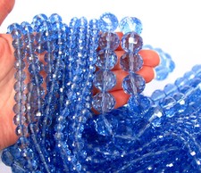 13" - 20" 6mm 8mm 14mm 16mm Sapphire Sky Blue Crystal Glass ROUND Faceted Beads