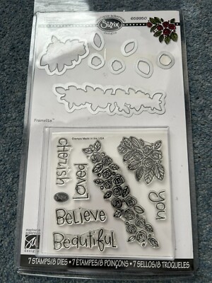 SIZZIX FRAMELITS STEMPEL & STANZEN 15-TEILIGES SET SCHÖN DU BLUMEN GELIEBT GLAUBE