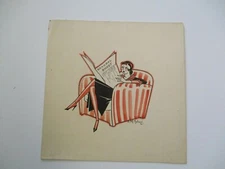 ALBERT HELWIG ORIGINAL PAINTING ILLUSTRATION VINTAGE ART DECO WOMAN NEWS SCANDEL