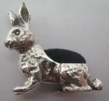 Edwardian Design English Hallmarked Sterling Silver Hare Rabbit Pin Cushion-Blue