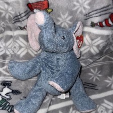 TY Pluffies Winks Elephant Plush 9" Gray Pink 2002 Vintage Ty Stiched Eyes Toy