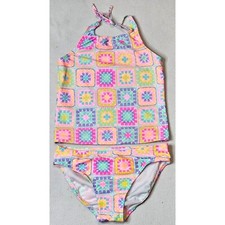 Childrens Place Girls Colorful Geometric Halter Tankini Swimsuit 2-Piece Set