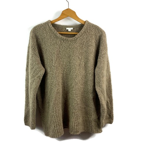 Beige Pullover Sweater Wool Round Neck 