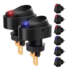 Toggle Switch 12v 30A Oval Rocker Switch 3 Pin Red and Blue Led Lighted On Of...