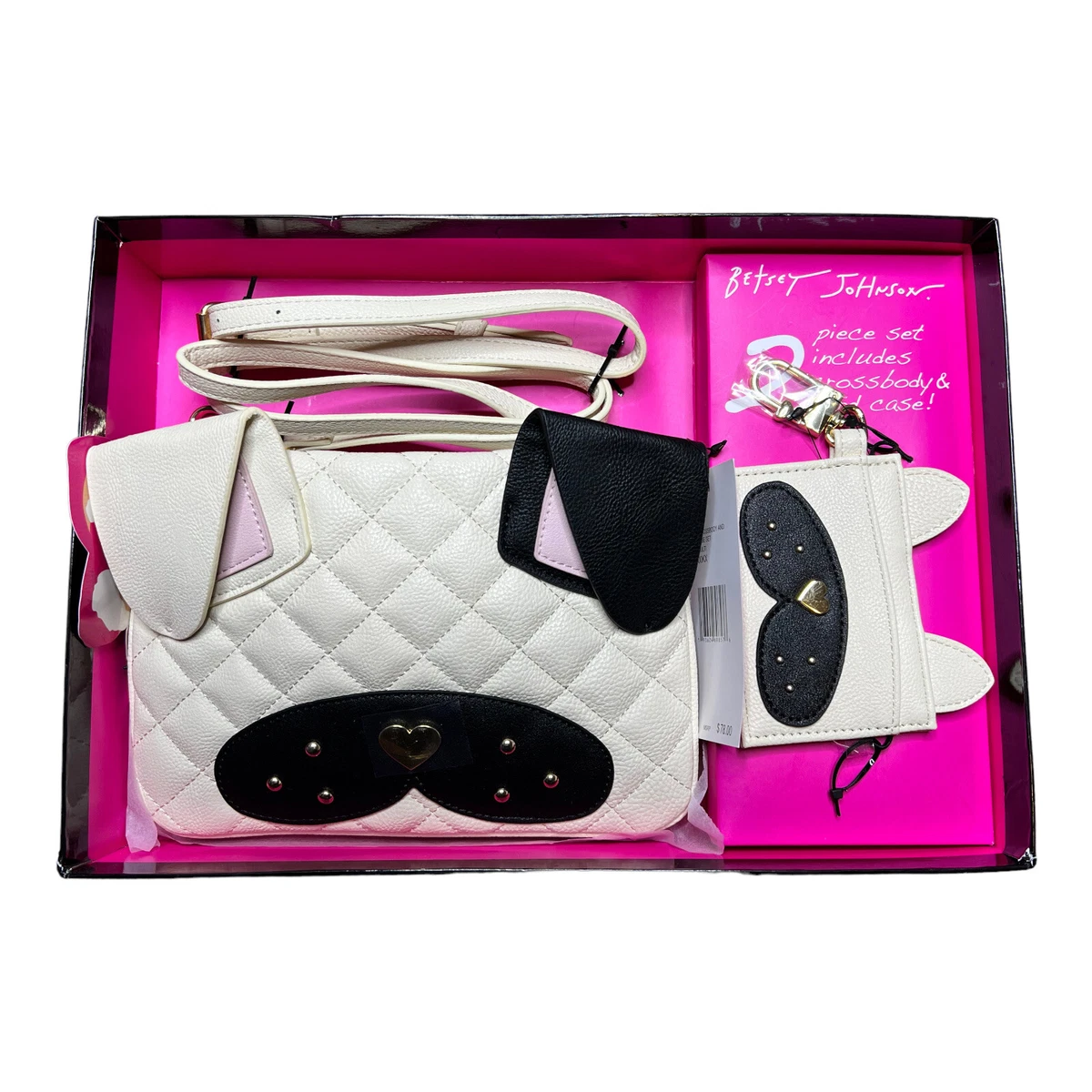 Betsey Johnson Kitsch French Bull Dog 2 piece crossbody purse and Card Case Set