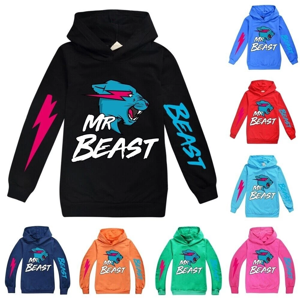 Girl Boy Mr Beast Lightning Cat Hoodie Long Sleeve Tops Sweatshirt