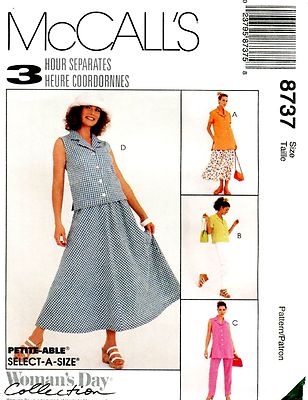 McCall's 8737 Tops Pants Skirt Misses 3 Hour Sewing Pattern Uncut