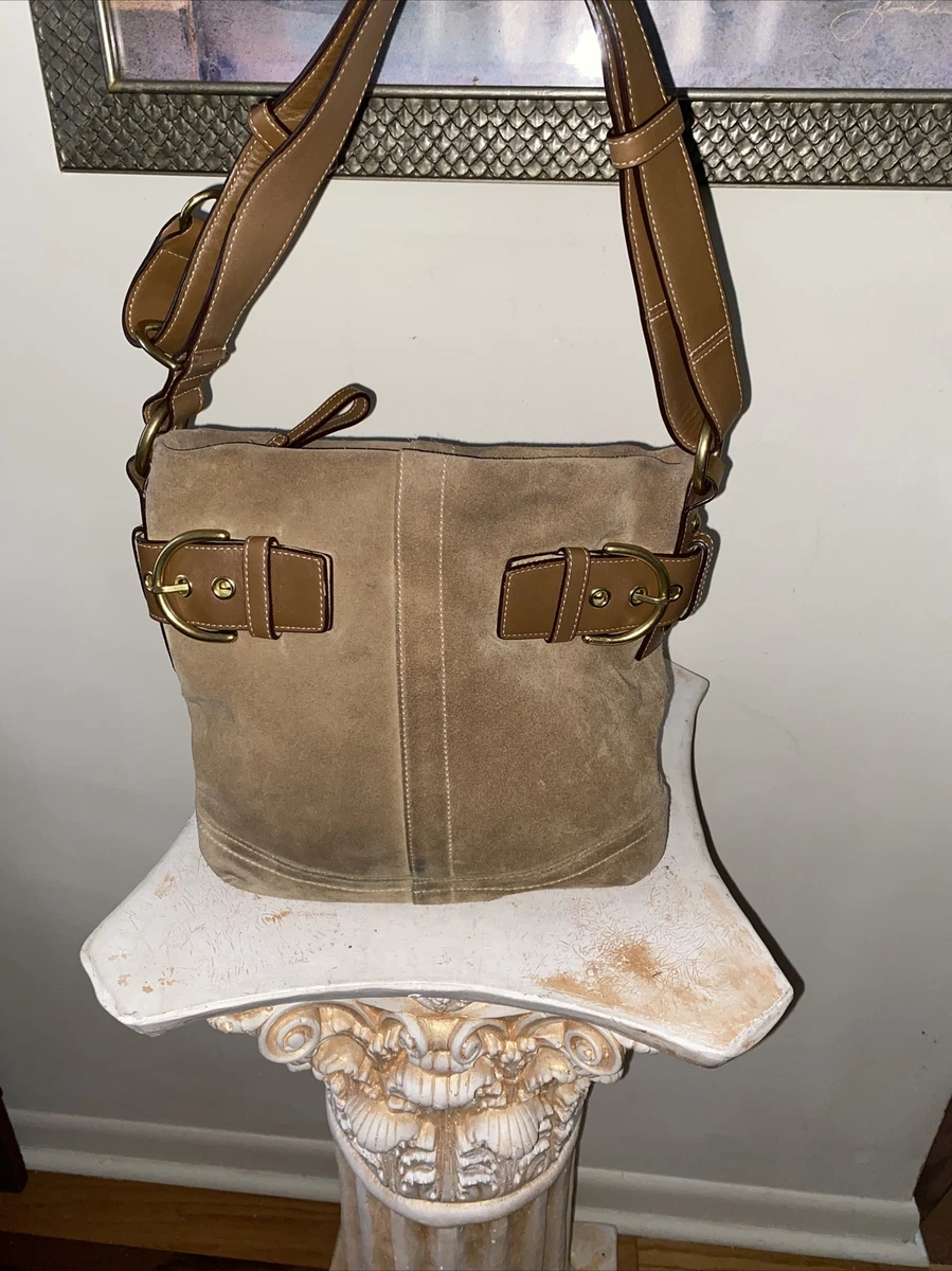 COACH Creed F05S 1483 Tan Brown Suede Leather Shoulder Crossbody Bag