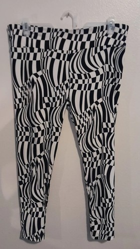 HIGH-RISE size XL 15-17 NO BOUNDARIES CHECK BLACK & WHITE ANKLE LENGTH LEGGINGS - 第 1/4 張圖片